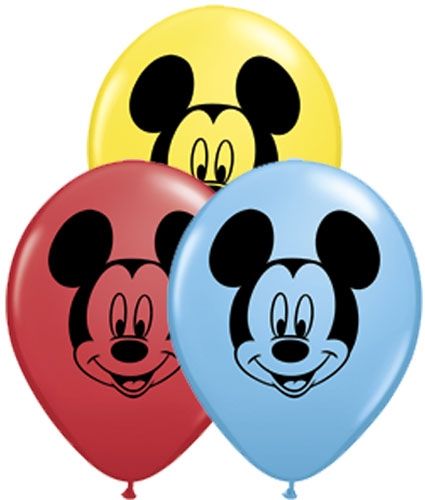 Q (100) 5" Mickey Mouse Face - Red,Yellow,Lt Blue balloons