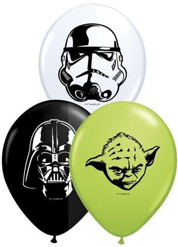 Q (100) 5" Star Wars Faces - White, Black, Lime balloons