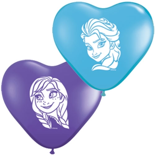 (100) 6" Disney Frozen Heart Faces - Anna (purple violet) & Elsa (lt blue) balloons