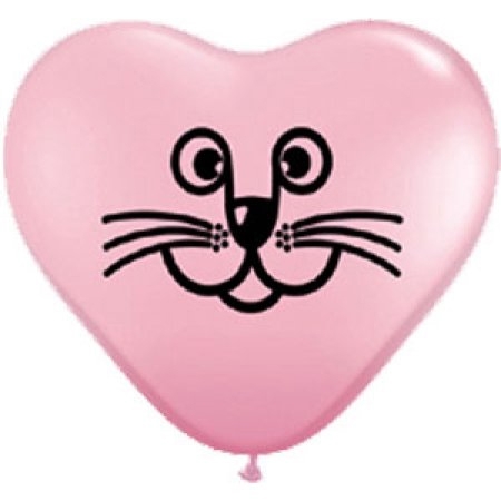 (100) 6" Heart - Cat Face - Pink balloons