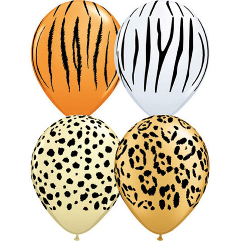 (50) 11" Safari Asst - Cheetah, Tiger, Zebra, Leopard balloons