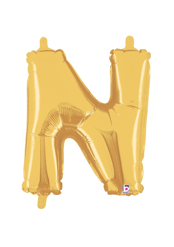 14" Letter N - Gold Packaged Self-Sealing Airfill balloon
