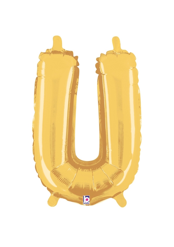 14" Letter U - Gold Packaged Self-Sealing Airfill balloon