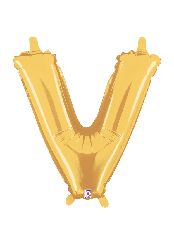 14" Letter V - Gold Packaged Self-Sealing Airfill balloon