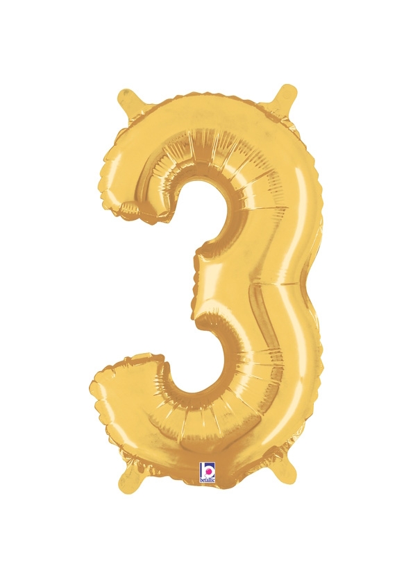 14" Number 3 - Gold Packaged Self-Sealing Airfill balloon