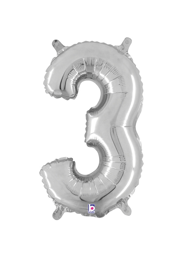 14" Number 3 - Silver Packaged Self-Sealing Airfill balloon