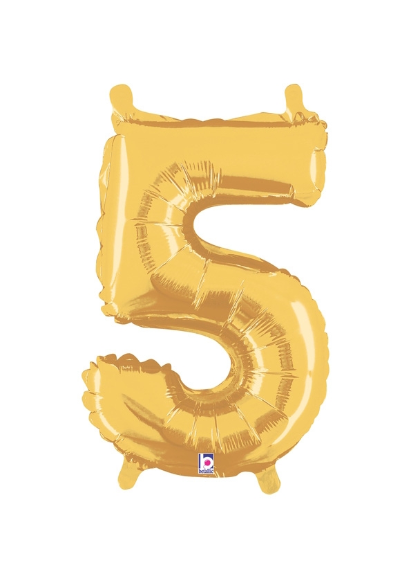 14" Number 5 - Gold Packaged Self-Sealing Airfill balloon