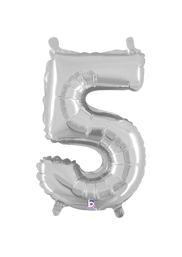 14" Number 5 - Silver Packaged Self-Sealing Airfill balloon