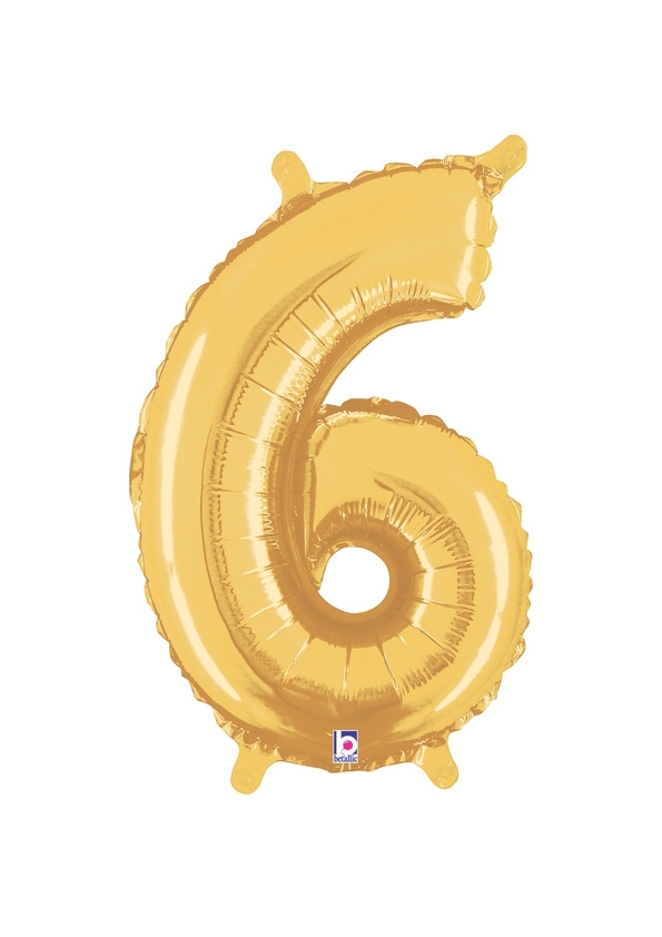 14" Number 6 - Gold Packaged Self-Sealing Airfill balloon