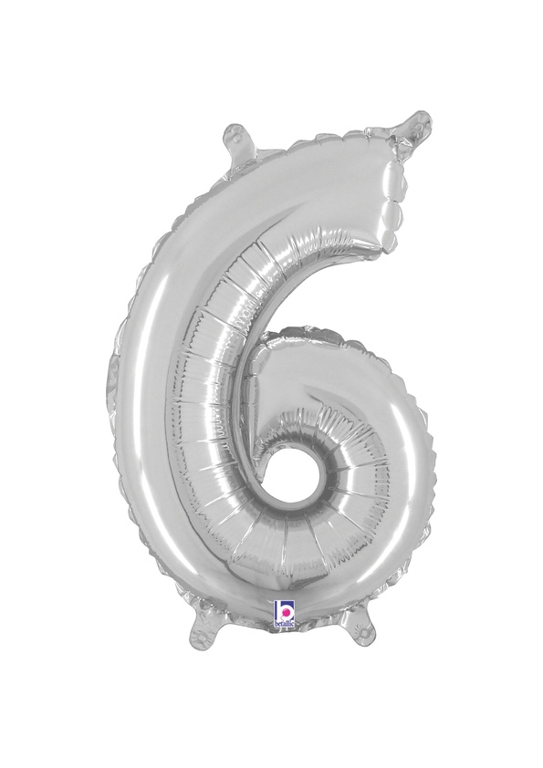 14" Number 6 - Silver Packaged Self-Sealing Airfill balloon