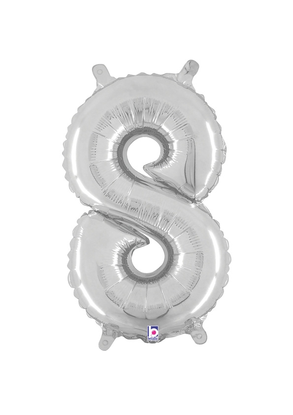 14" Number 8 - Silver Packaged Self-Sealing Airfill balloon