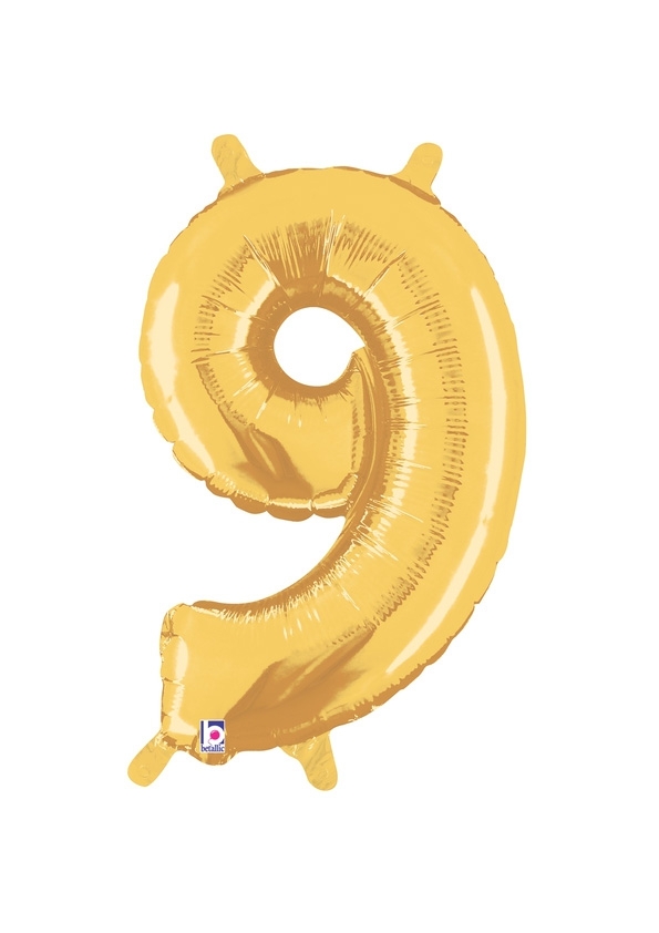 14" Number 9 - Gold Air Fill Packaged Self-Sealing Airfill balloon