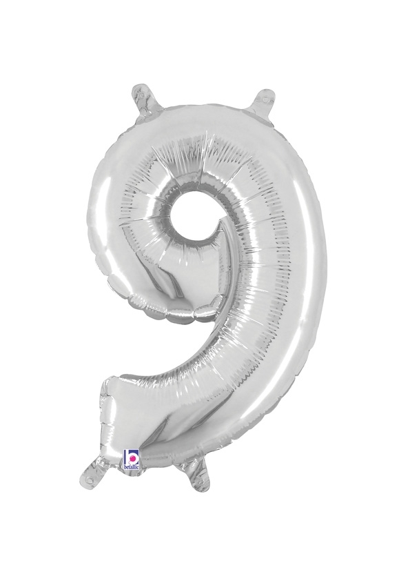 14" Number 9 - Silver Packaged Self-Sealing Airfill balloon