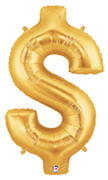40" Megaloon - $ - Gold - Dollar Sign balloon *polybagged
