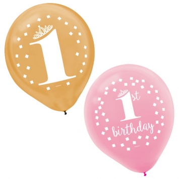 (15) 1st Birthday Girl Latex Balloons