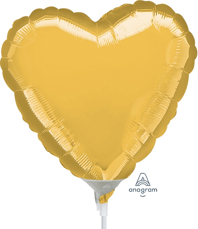 9" Foil Heart  Gold Airfill Heat Seal Required balloon
