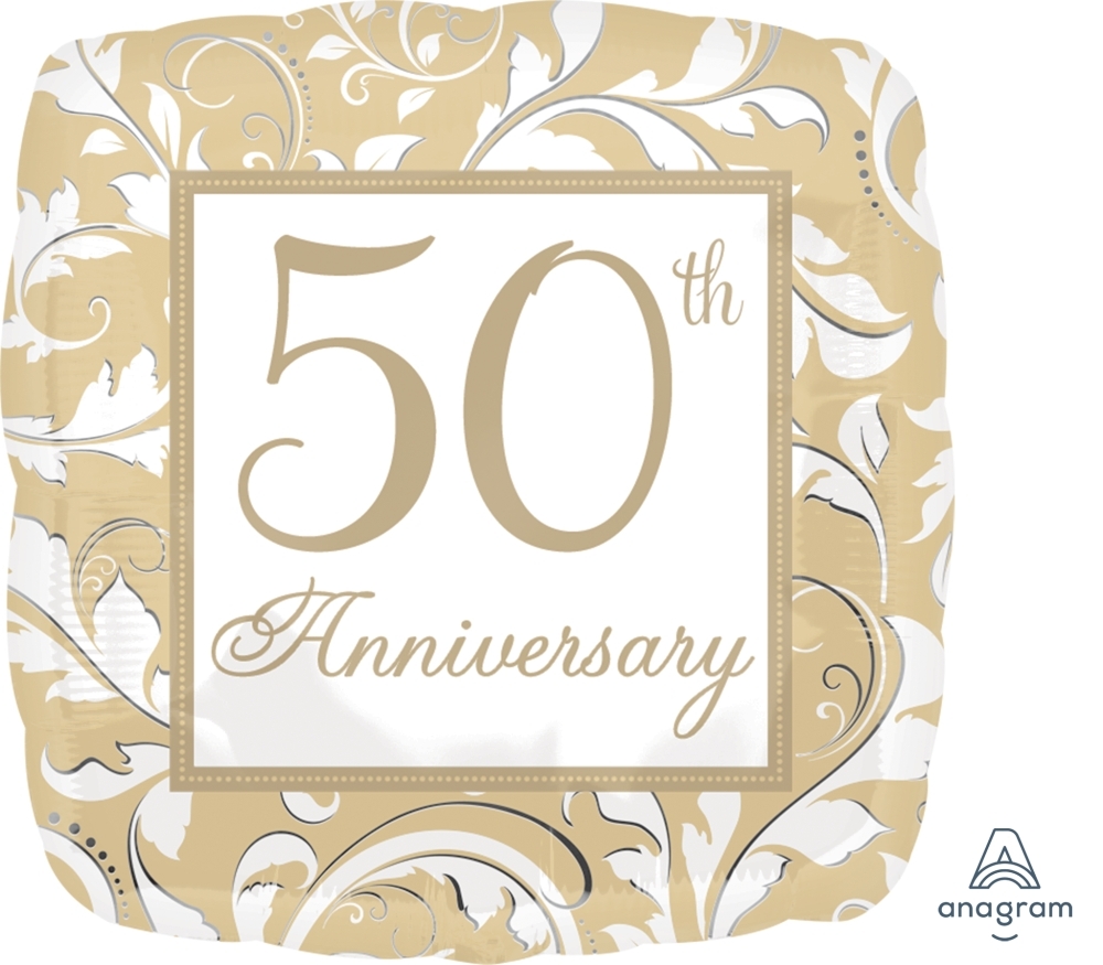 18" Foil - Elegant Scroll 50 Anniversary balloon