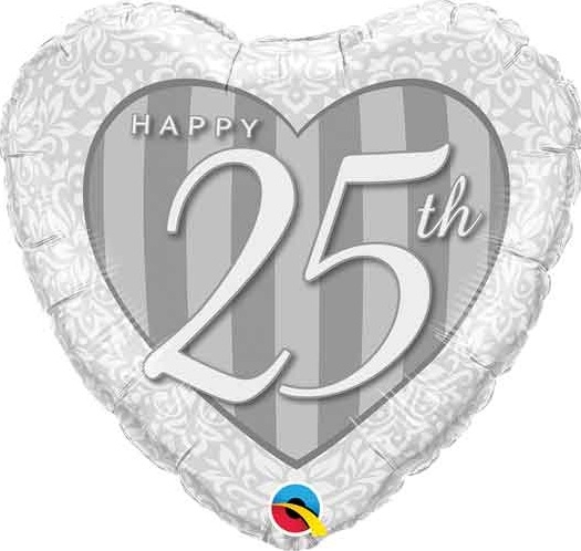 18" Foil - Happy 25th Anniversary Damask Heart balloon