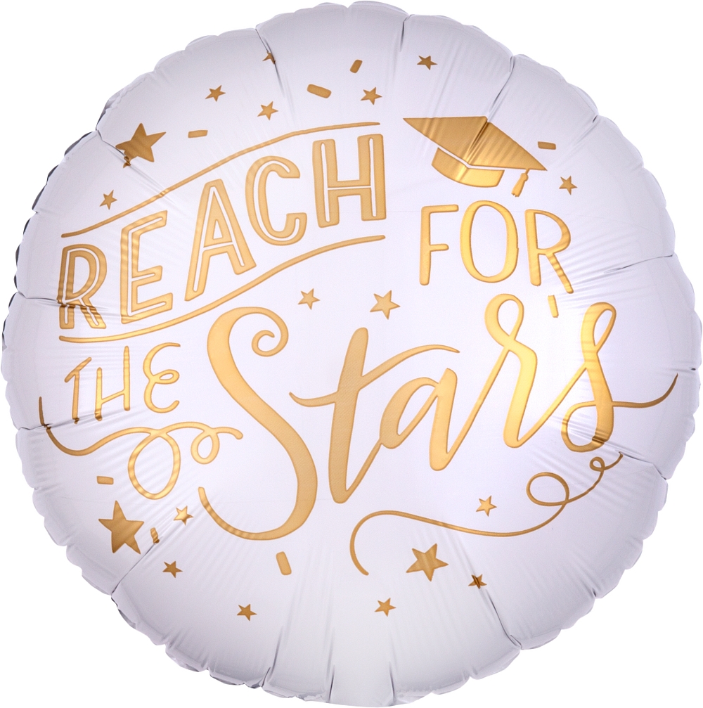 18" Graduation Reach for the Stars White & Gold Balloon