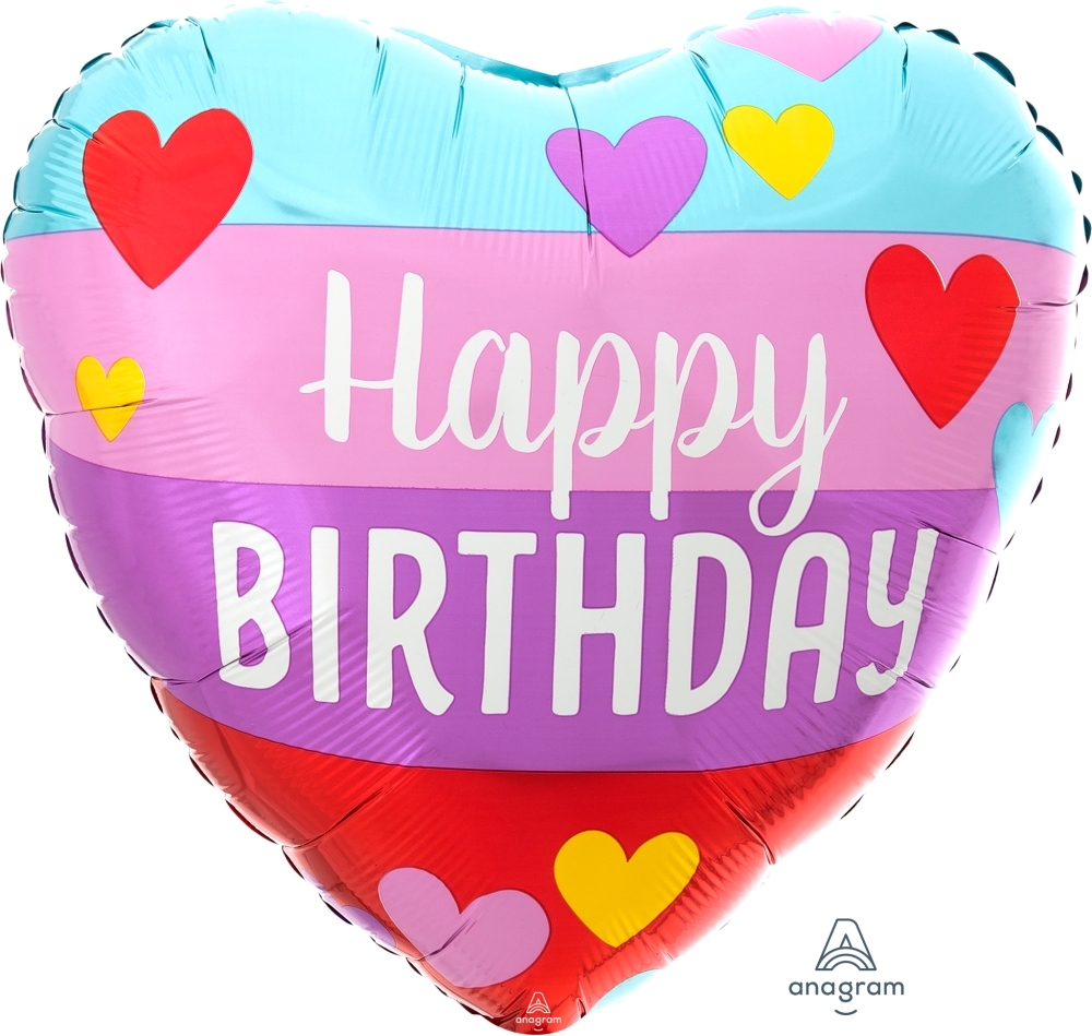 18" Happy Birthday Rainbow Hearts balloon