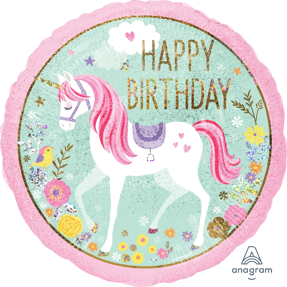 18" Magical Unicorn Happy Birthday Holographic balloon