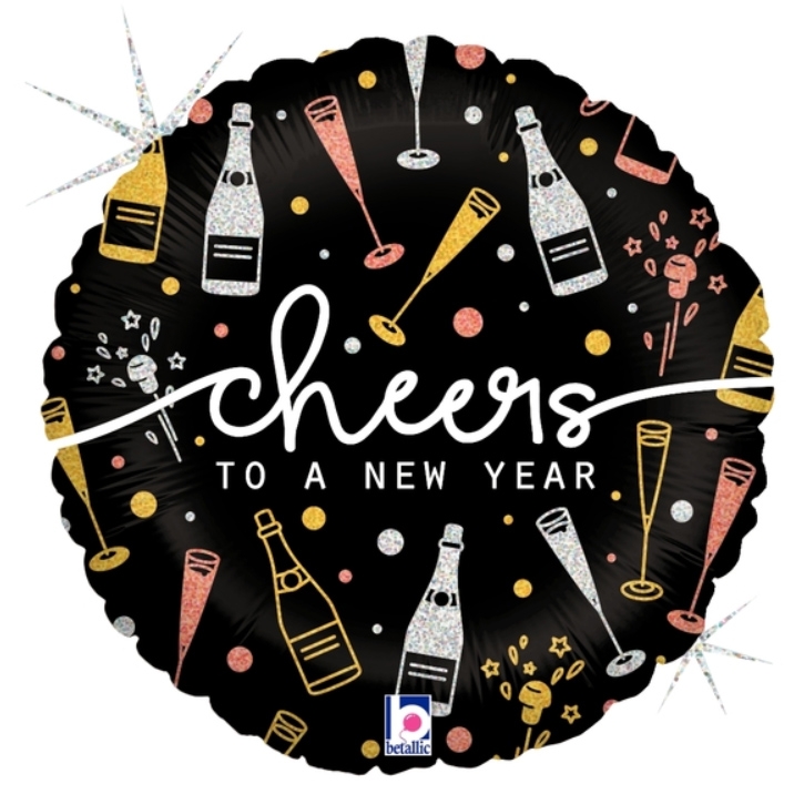 18" New Year Cheers Holographic - Unpackaged balloon