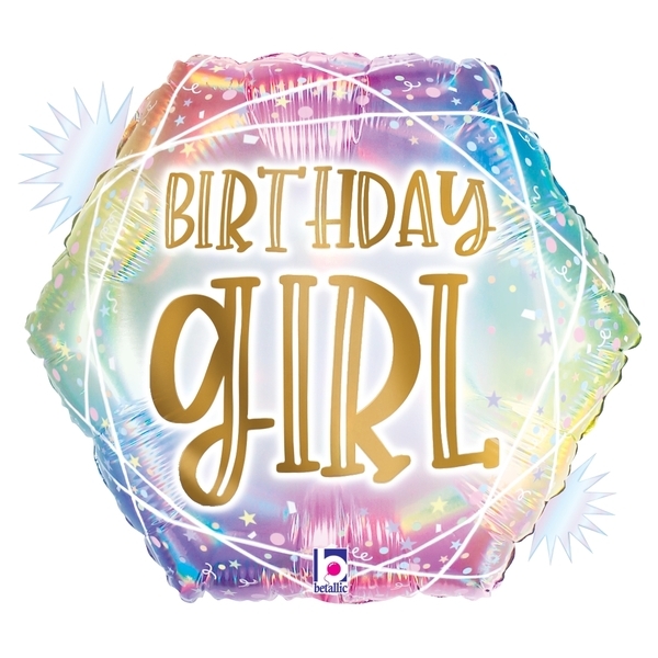 18" Opal Pastel Geo Birthday Girl balloon