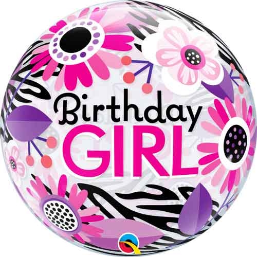 22" Bubble - Birthday Girl Floral Zebra Stripes