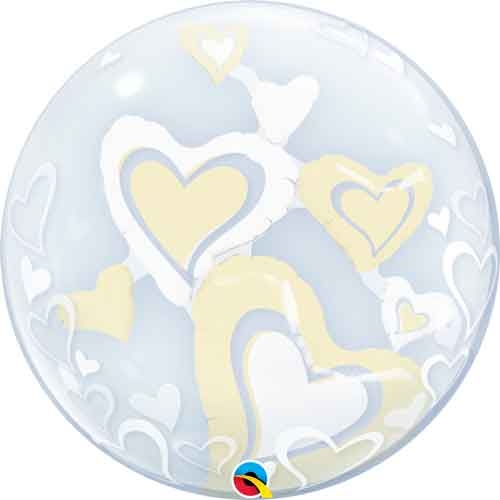 24" Double Bubble - White & Ivory Floating Hearts