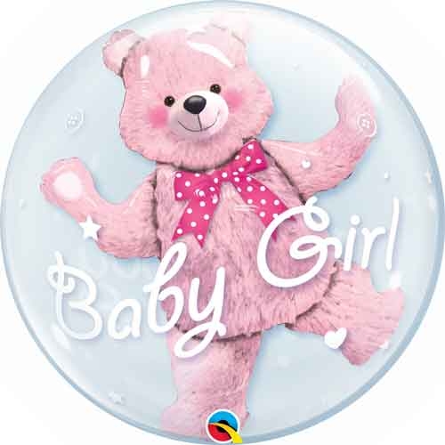 24" Dble Bubble - Baby Pink Bear