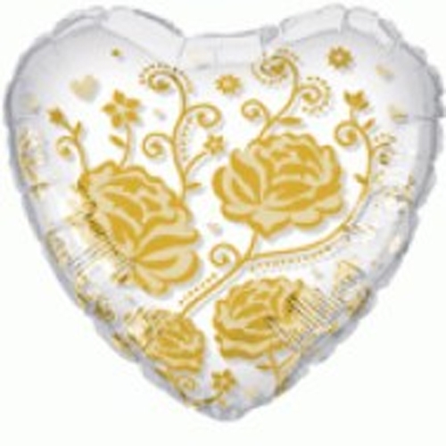 24" Heart - Crys Roses & Flowers - Gold balloon