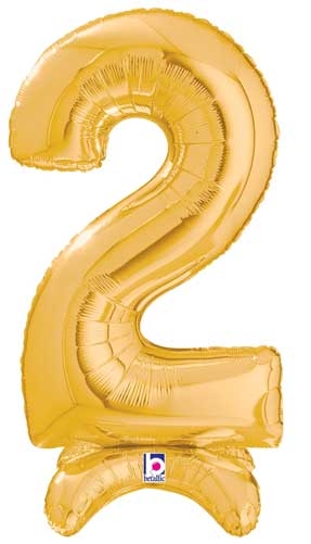 25" Number 2 Gold Stand Up Self-Sealing Air-fill balloon