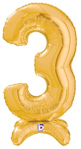 25" Number 3 Gold Stand Up Self-Sealing Air-fill balloon