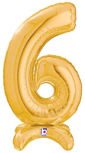 25" Number 6 Gold Stand Up Self-Sealing Air-fill balloon