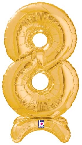 25" Number 8 Gold Stand Up Self-Sealing Air-fill balloon