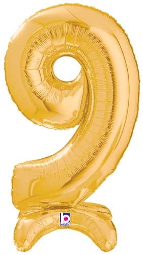 25" Number 9 Gold Stand Up Self-Sealing Air-fill balloon