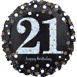 18" Foil Birthday 21 Sparkling Holographic balloon