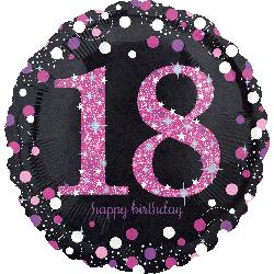 18" Foil Birthday 18 Holographic Pink Celebration balloon