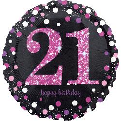 18" Foil Birthday 21 Holographic Pink Celebration balloon