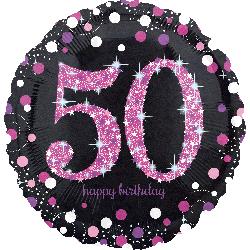 18" Foil Birthday 50 Holographic Pink Celebration balloon