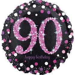 18" Foil Birthday 90 Holographic Pink Celebration balloon