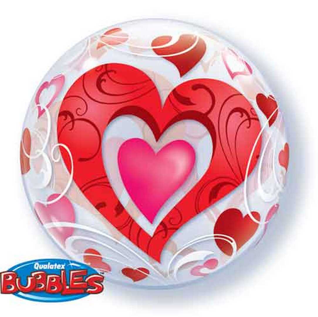 22" Bubble - Red Hearts Filigree