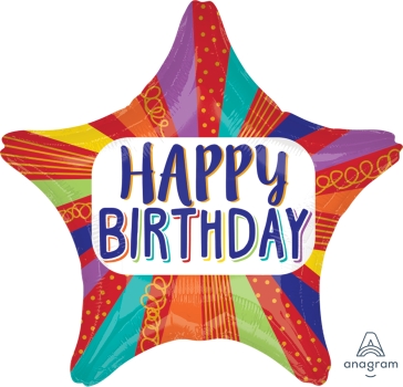 18" Foil Happy Birthday Striped Star balloon