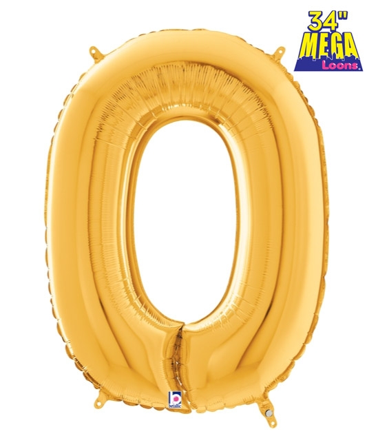 34" Number 0 Gold balloon