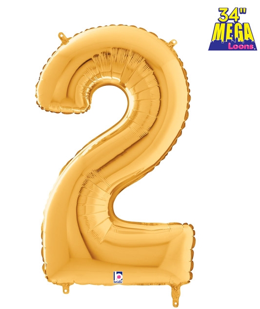 34" Number 2 Gold balloon