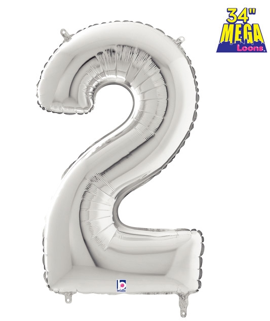34" Number 2 Silver balloon