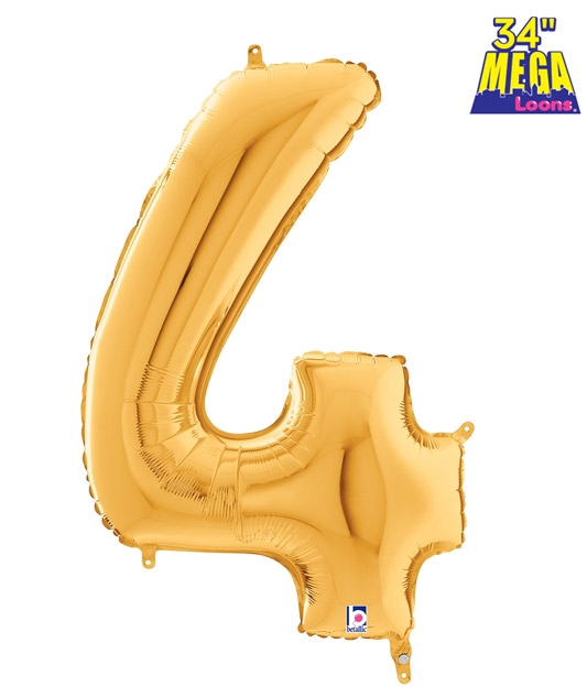 34" Number 4 Gold balloon