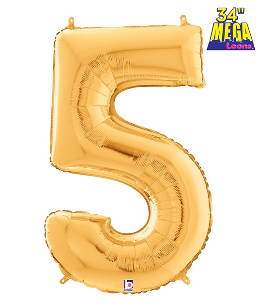 34" Number 5 Gold balloon