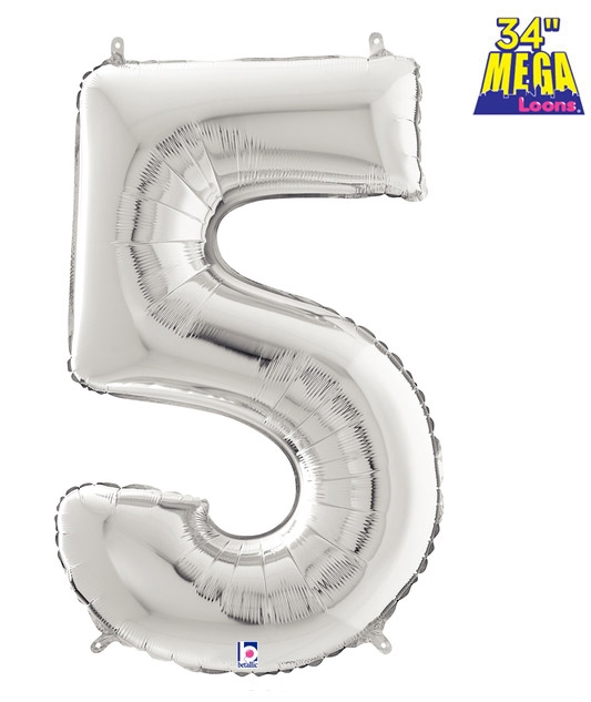34" Number 5 Silver balloon
