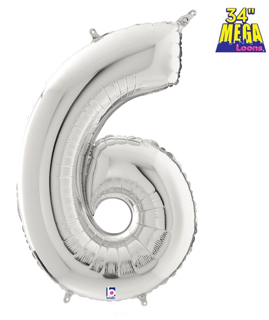 34" Number 6 Silver balloon